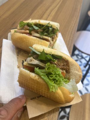 Mixed vegan meat Bahn Mi. Really delicious and filling  at Bánh Mì Xanh in Ho Chi Minh City