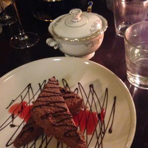 chocolate mousse with blood orange sauce at Symbiose in The Hague