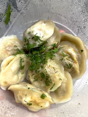 Delivered vegan dumplings with great soy "meat" mince. Highly recommend! at BORSHÖF in Yerevan