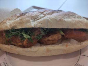 Close Up from vegan Bánh mì at Bánh mì Bà Ba Kawagoe - バインミーバーバー川越店 in Kawagoe