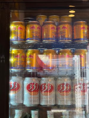 Vietnamese beer and Red Bull available at Bánh mì Bà Ba Kawagoe - バインミーバーバー川越店 in Kawagoe