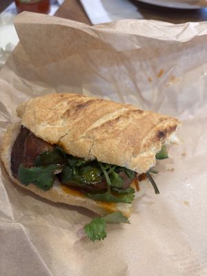 Half eaten bahn mi  at Bánh mì Bà Ba Kawagoe - バインミーバーバー川越店 in Kawagoe
