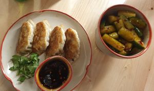 Dumplings and cucumber at CYN CYN Handpulled Noodles in Hamburg