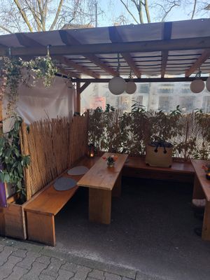 booth by the street to sit down in at Sunbap in Frankfurt