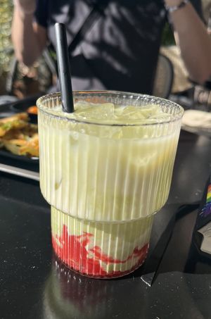 Iced strawberry matcha latte  at Sunbap in Frankfurt