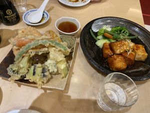 Tempura vege and teriyaki tofu   at Sakimoto Japanese Bistro in Christchurch