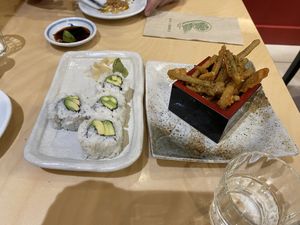 Avocado rolls and gobo chips   at Sakimoto Japanese Bistro in Christchurch