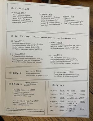 Food menu (as of Oct 2023) at Santo Remedio in San Miguel De Allende