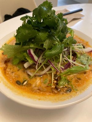 Vegan noodles made with a soup base made from many vegetables. at F LIFE  in Veldhoven