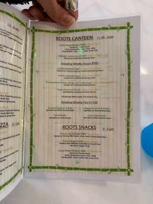 Menu on 1/30/19 at Roots Cafe in Hakuba