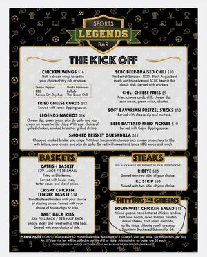 Menu at Legends Sports Bar in Pine Bluff