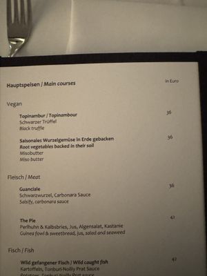 Menu mains .  at Vox Restaurant & Bar in Berlin