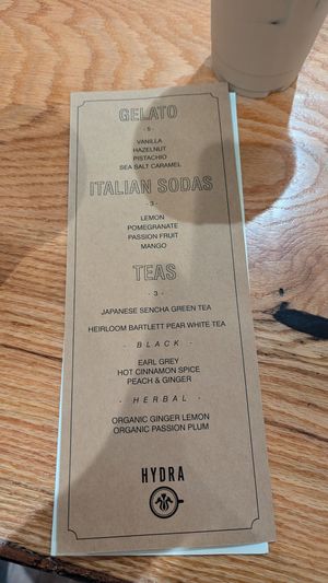 Menu at Hydra Coffeehouse in Rochester