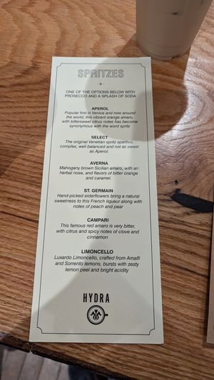 Menu at Hydra Coffeehouse in Rochester