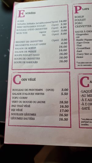Menu coin végé at Pink Food Asia in Sierre