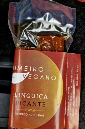 Vegan picante sausages at Veganaria in Ponta Do Sol