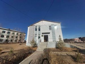 Located on the first floor of this building at Peace Vegan Cafe in Choibalsan