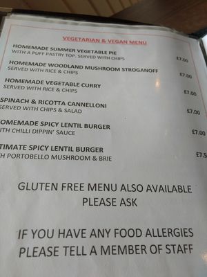 menu at Sinners Cafe in Berwick Upon Tweed