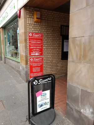 entrance at Sinners Cafe in Berwick Upon Tweed