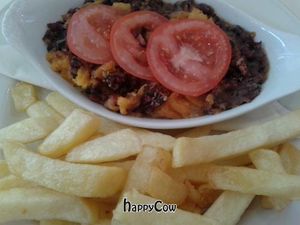 Bean pie and chips at Sinners Cafe in Berwick Upon Tweed