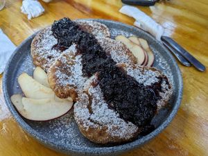 Vegan French toast--comes with blackberries at Antal Cafeteria Holistica in Isla Mujeres