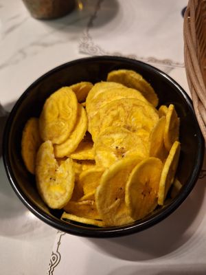 Banana chips - complimentary at Andhra Bhavan in Dublin
