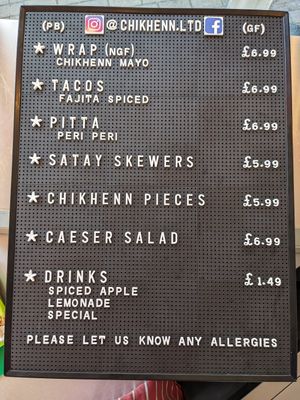 Menu at Chikhenn in Chichester