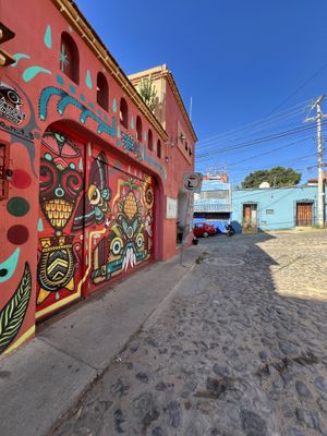 Gorgeous mural  at Café Caracol Púrpura in Oaxaca