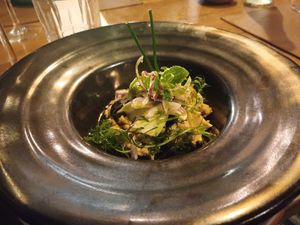 Zucchini carpaccio with almond hummus. at Auténtico  in Mendoza