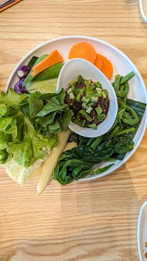 ซุปมะเขือ sup makua (grilled aubergine relish with crudites) at Tammang Isaan Vegan - ตำมัง อีสาน เจ มังสวิรัติ วีแกน in Bangkok