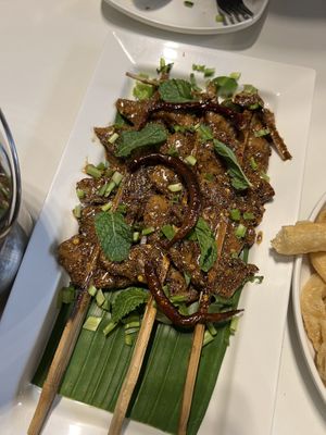 4005 vegan grilled pork spicy tamarind sauce  at Tammang Isaan Vegan – Rama 2 · ตำมัง อีสาน เจ มังสวิรัติ วีแกน in Bangkok