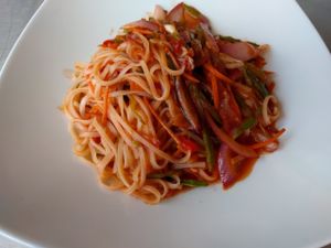 pad thai at Universal Studios - Mythos Restaurant in Orlando