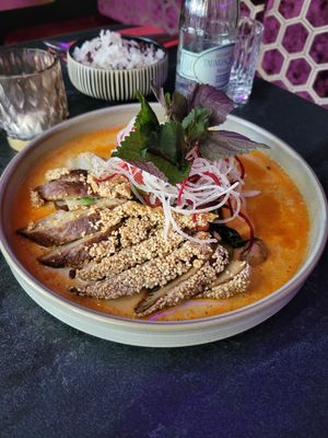 Mock duck with noodles at Akimy in Munich
