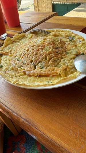 Thai omelette over ricee  at Free Bird Cafe Pai in Pai