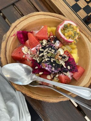 Fruit with yogurt (was more like coconut milk)  at Free Bird Cafe Pai in Pai