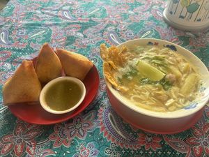 Samosas and morningha  at Free Bird Cafe Pai in Pai