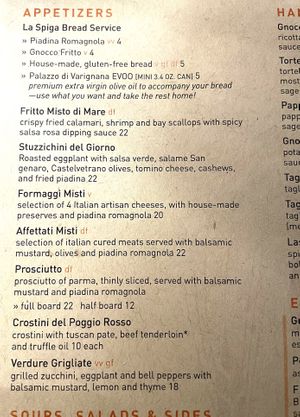 All vegan options are noted with a “VV”   at La Spiga Osteria in Seattle