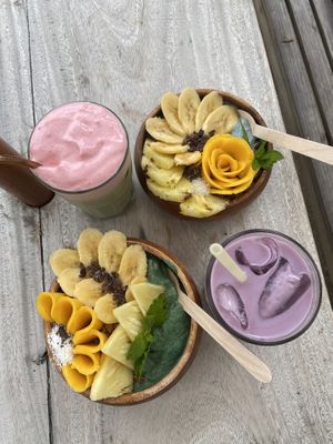 Azul & Zen bowl with Strawberry Matcha and Ube Latte (oat milk)  at Seabuds in San Juan La Union