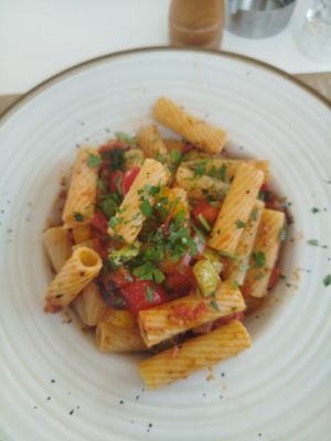 Mediterranean rigatoni at Iliada Beach Bar Restaurant in Corfu