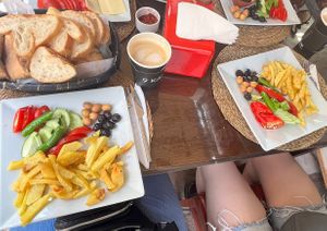 Vegan breakfast. Coffee from Café across the street   at Hisko Home Foods in Istanbul