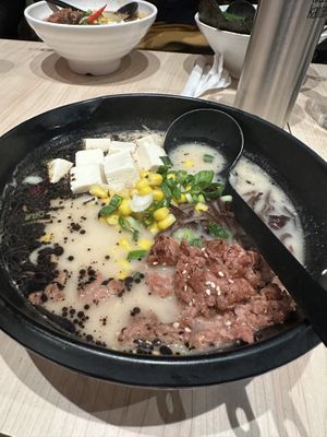 Beyond meat with black garlic broth   at Ajisen Ramen in Toronto