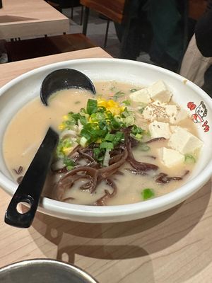Tofu vegetarian (no egg) with shoyu broth  at Ajisen Ramen in Toronto