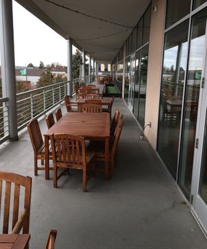 Outside seating at Pinstripes in Edina