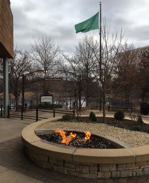 Outside fire pit at Pinstripes in Edina