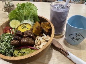 Vedic Buddha Bowl & Blueberry Muffin Smoothie   at iVegan Supershop Old Quarter Hanoi - Healthy Plant Based Cafe in Hanoi