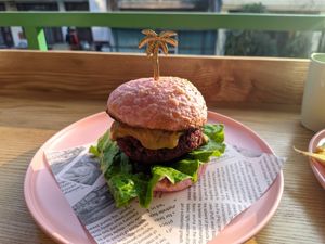 Vegan meat burger at iVegan Supershop Old Quarter Hanoi - Healthy Plant Based Cafe in Hanoi