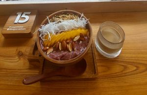 Acai bowl and white coffee(Vietnamese) at iVegan Supershop Old Quarter Hanoi - Healthy Plant Based Cafe in Hanoi