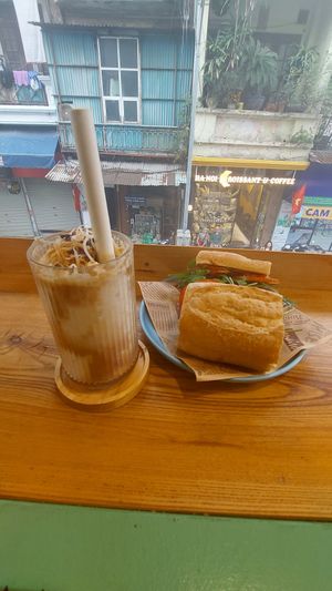 Coconut coffee and baguette at iVegan Supershop Old Quarter Hanoi - Healthy Plant Based Cafe in Hanoi