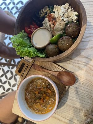 Falafel bowl and lentil soup, very tasty  at iVegan Supershop Old Quarter Hanoi - Healthy Plant Based Cafe in Hanoi