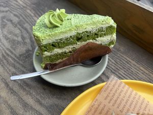 Matcha cake. It was okay  at iVegan Supershop Old Quarter Hanoi - Healthy Plant Based Cafe in Hanoi